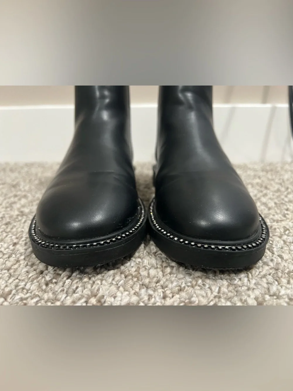 ZARA Black Chelsea Ankle Boots Studded Sole Zip Kids Size US 2 EU 33